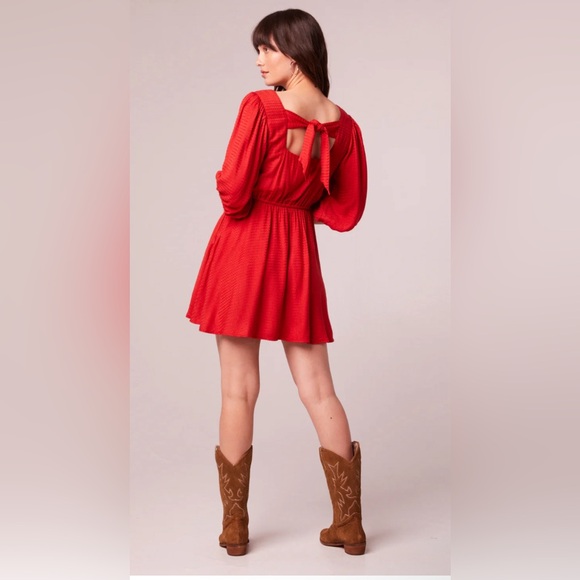 JOSETTE RED PUFF SLEEVE MINI DRESS - Picture 4 of 4
